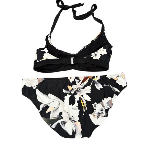 Athleta Women's Black White Floral Print Swim Bikini Top & Bottom Size Large - Picture 2 of 9